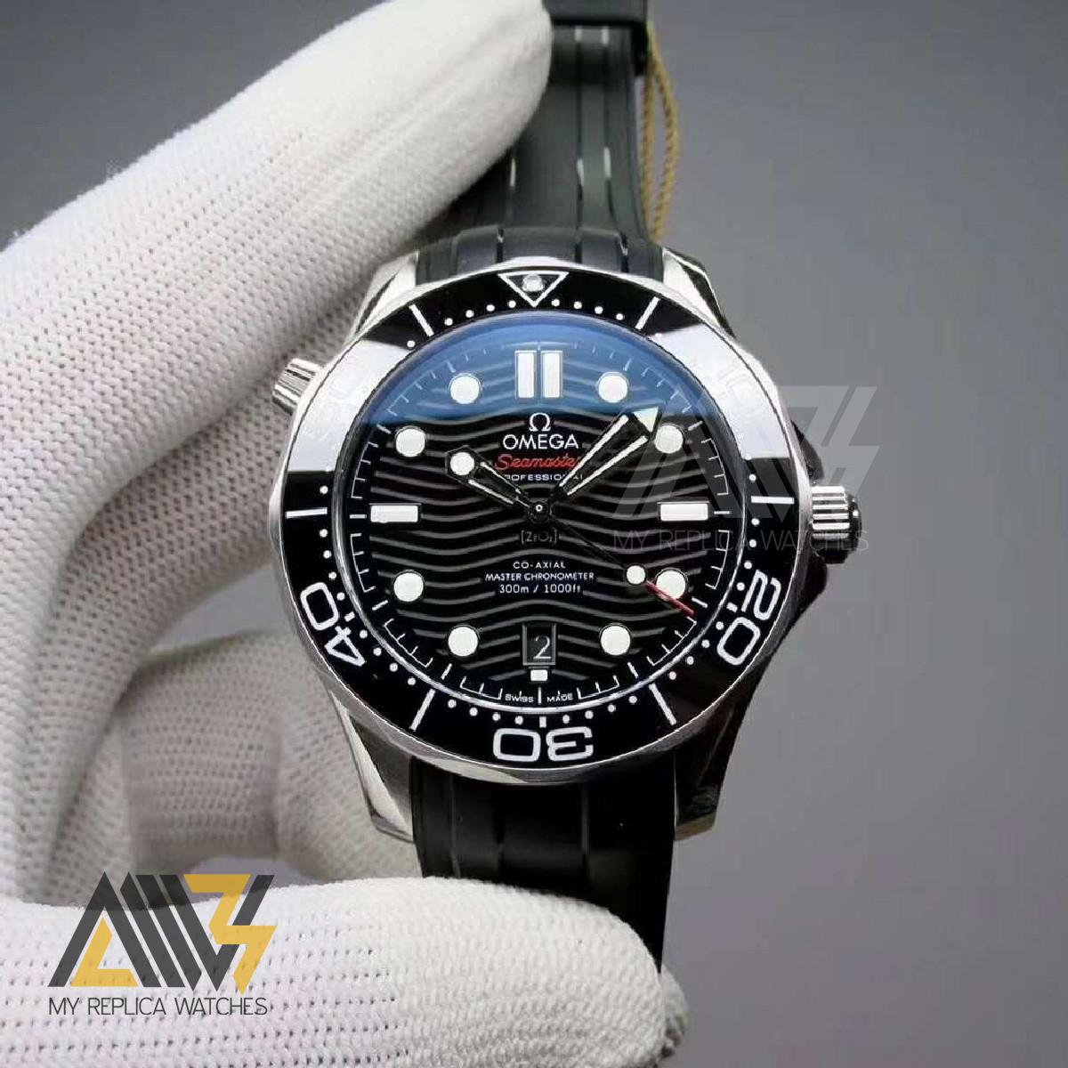 Seamaster Diver 300m 210.32.42.20.01.001 42mm Beselworld 2018 Stainless Steel Case VSF V2 1:1 Best Edition Black Wave Dial on Black Rubber Strap A8800 (Black Balance Wheel)